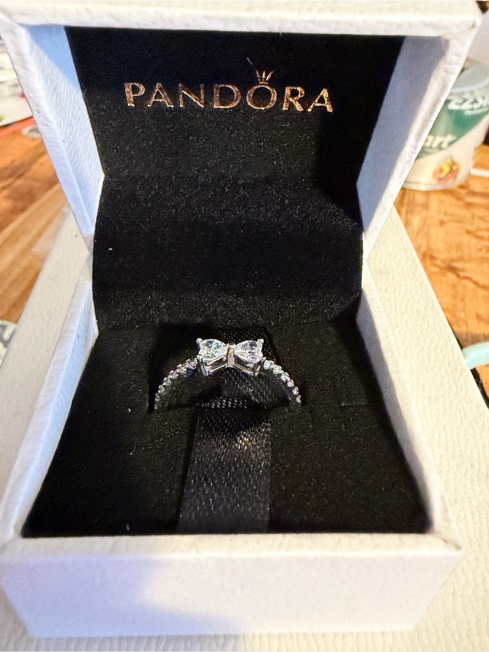 Pandora Silver Bow Ring with Clear Stones